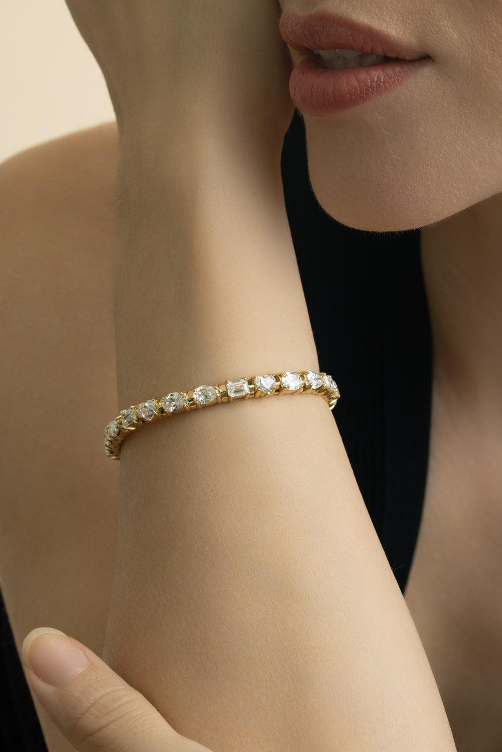 Diamond Mix Shape Stretch Bracelet - Yellow Gold-YELLOW GOLD-JEWELRYFINE JEWELBRACELET O-ZYDO
