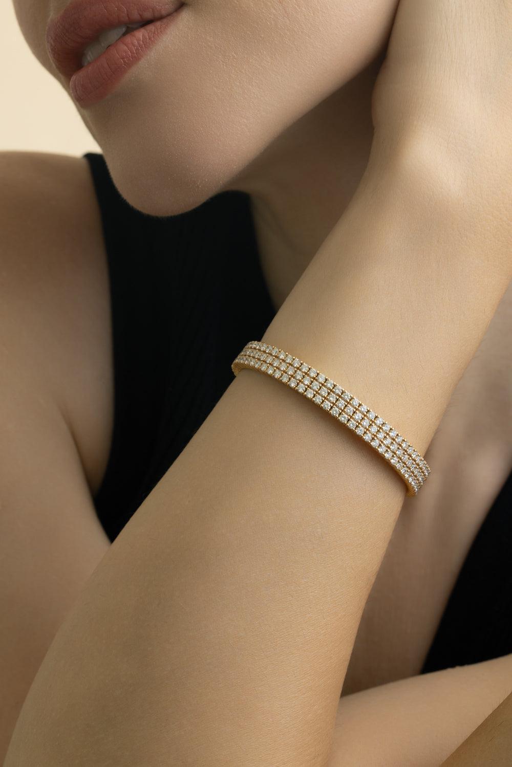 3 Row Diamond Stretch Bracelet - Yellow Gold-YELLOW GOLD-JEWELRYFINE JEWELBRACELET O-ZYDO