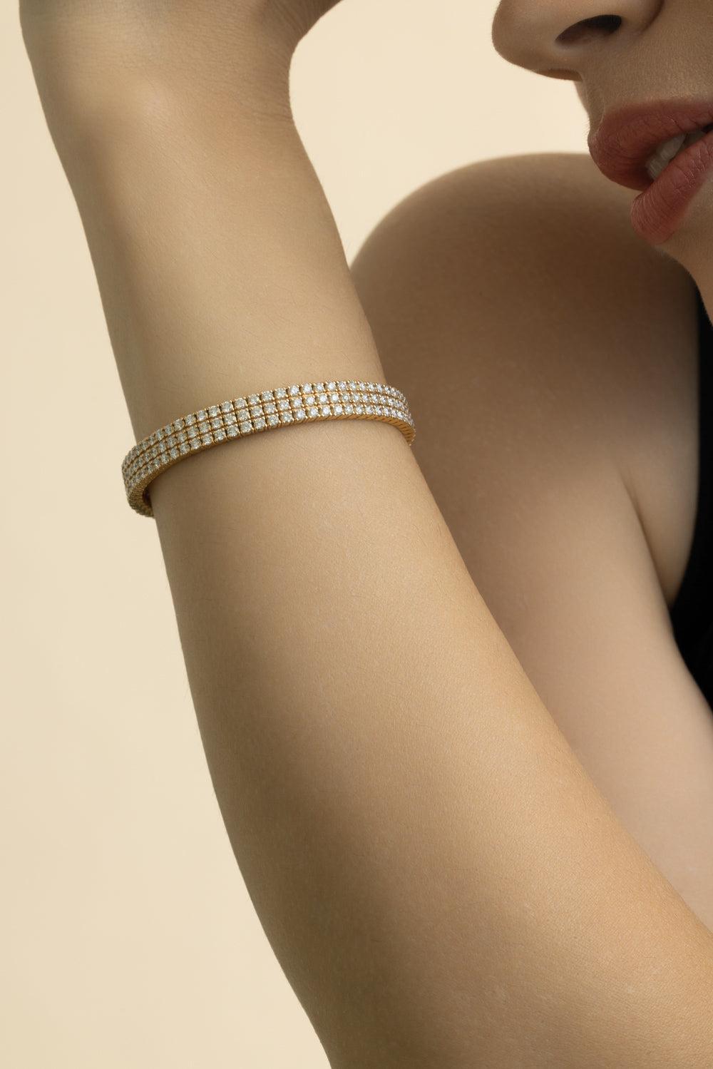 3 Row Diamond Stretch Bracelet - Yellow Gold-YELLOW GOLD-JEWELRYFINE JEWELBRACELET O-ZYDO