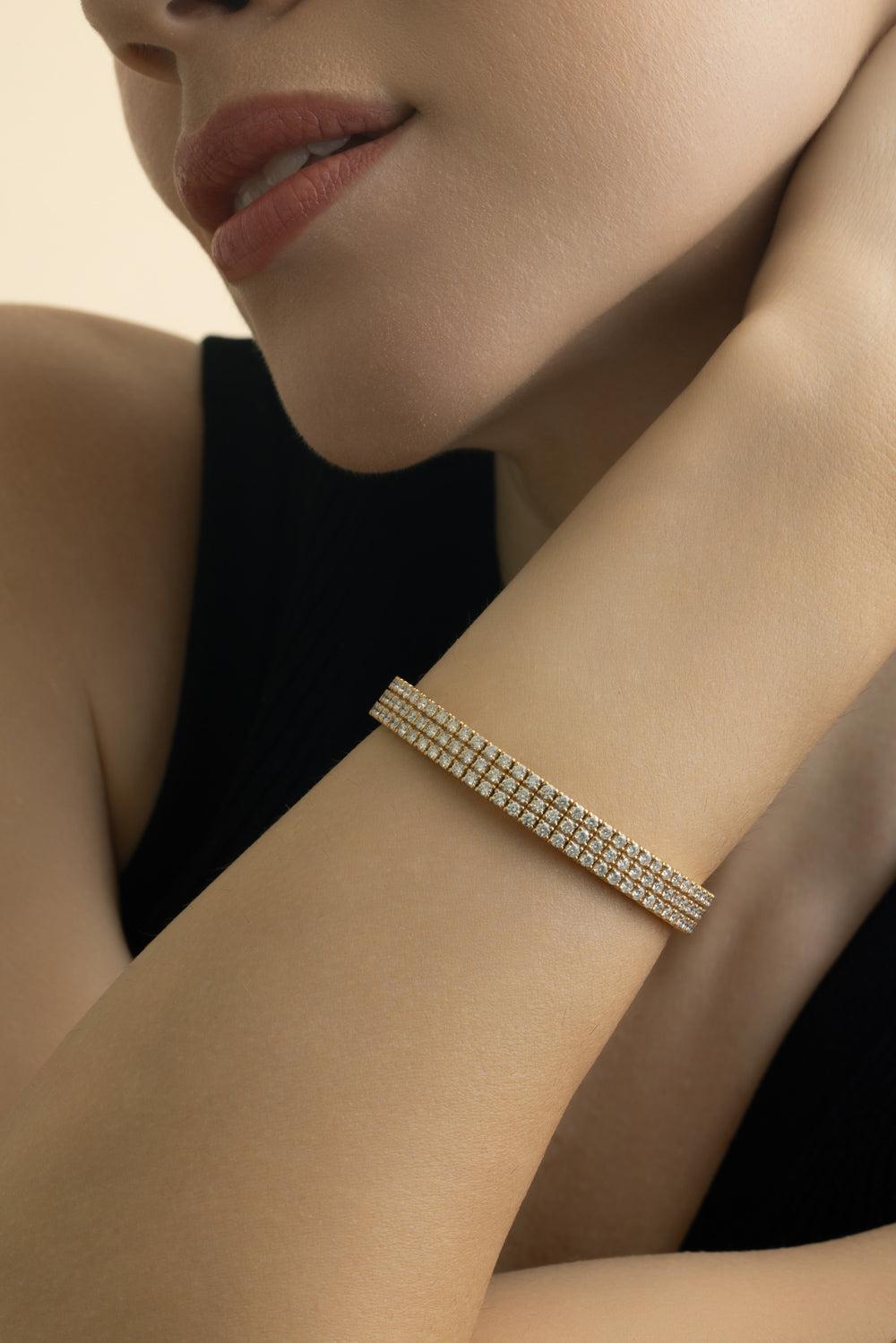 3 Row Diamond Stretch Bracelet - Yellow Gold-YELLOW GOLD-JEWELRYFINE JEWELBRACELET O-ZYDO