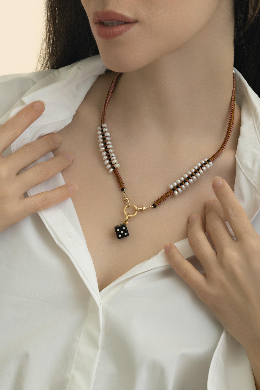 Pearl Pink Brown Ica Mauli Cord Necklace-YELLOW GOLD-35CM-JEWELRYFINE JEWELNECKLACE O-MARIE LICHTENBERG