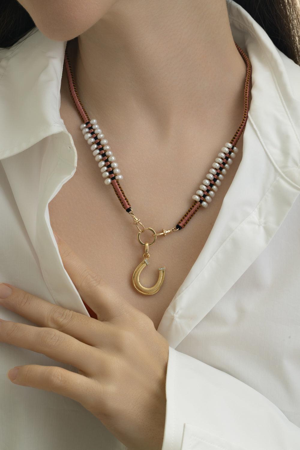 Pearl Pink Brown Ica Mauli Cord Necklace-YELLOW GOLD-35CM-JEWELRYFINE JEWELNECKLACE O-MARIE LICHTENBERG