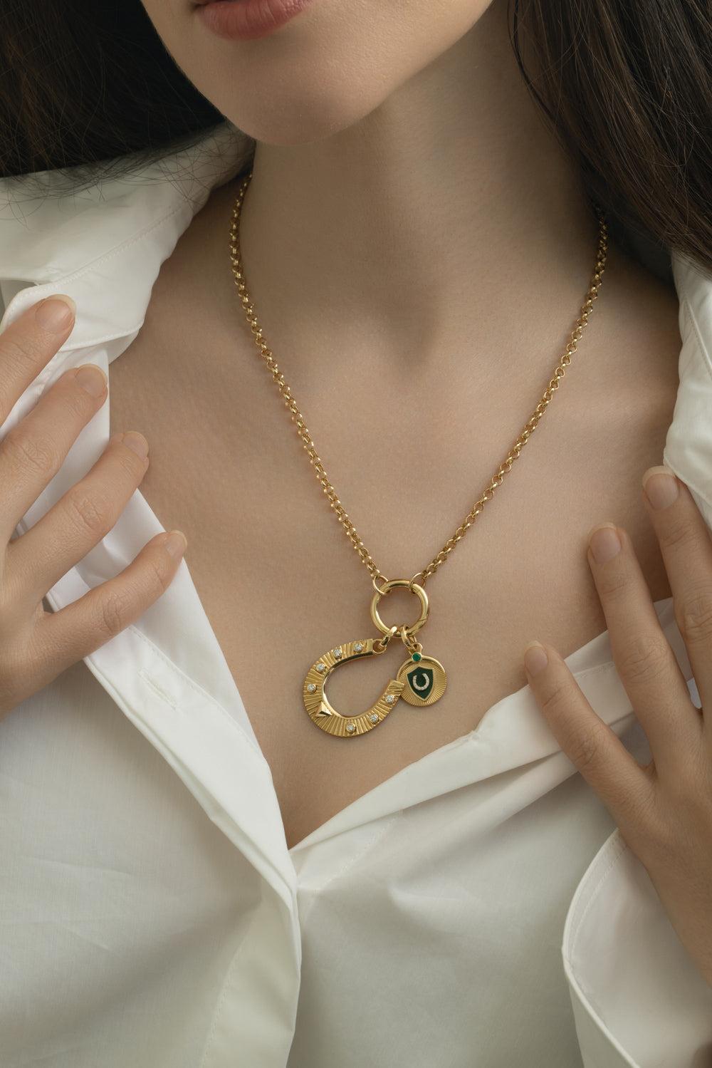 Horseshoe Protection Baby Ceramic Medallion-YELLOW GOLD-JEWELRYFINE JEWELPENDANT-FOUNDRAE