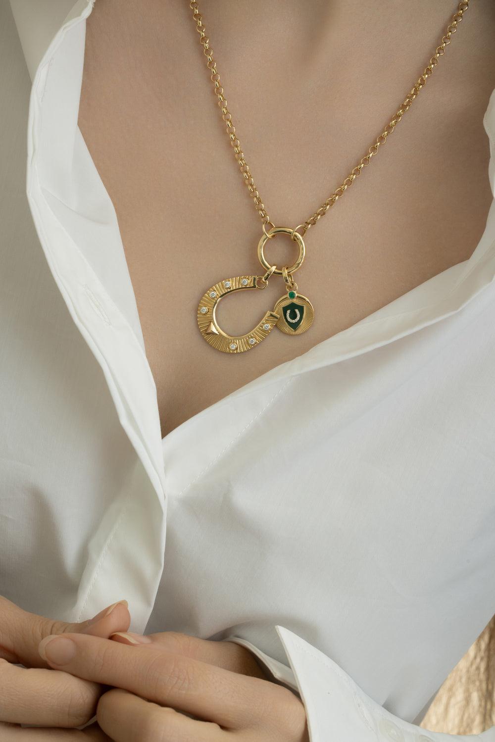 Horseshoe Protection Baby Ceramic Medallion-YELLOW GOLD-JEWELRYFINE JEWELPENDANT-FOUNDRAE