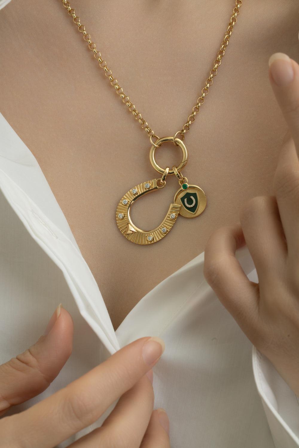 Horseshoe Protection Baby Ceramic Medallion-YELLOW GOLD-JEWELRYFINE JEWELPENDANT-FOUNDRAE