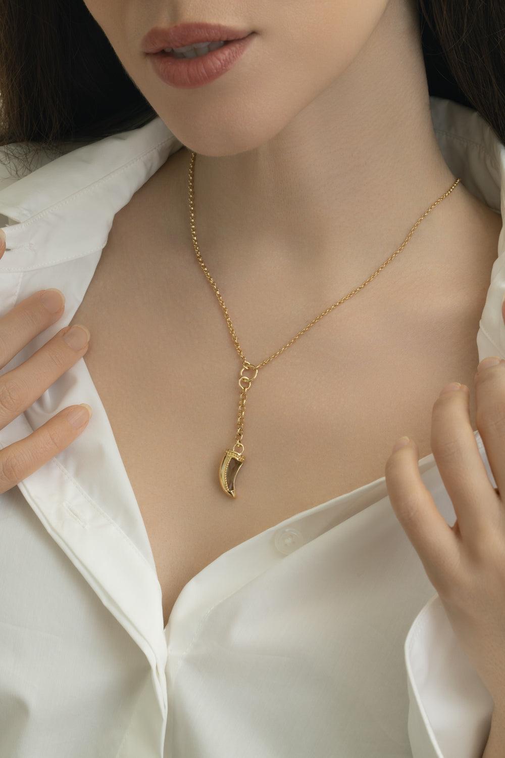 Green Prasiolite Small La Loba Claw Belcher Necklace-YELLOW GOLD-JEWELRYFINE JEWELNECKLACE O-FOUNDRAE