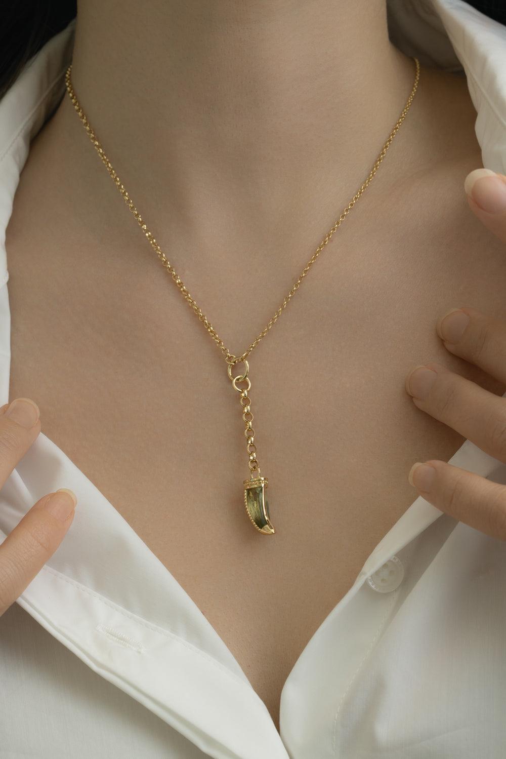 Green Prasiolite Small La Loba Claw Belcher Necklace-YELLOW GOLD-JEWELRYFINE JEWELNECKLACE O-FOUNDRAE