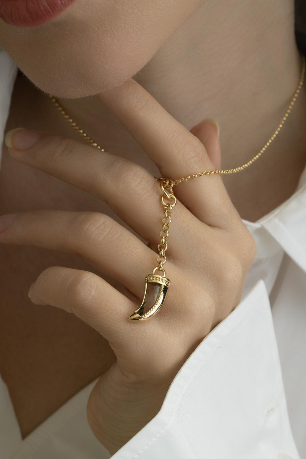 Green Prasiolite Small La Loba Claw Belcher Necklace-YELLOW GOLD-JEWELRYFINE JEWELNECKLACE O-FOUNDRAE