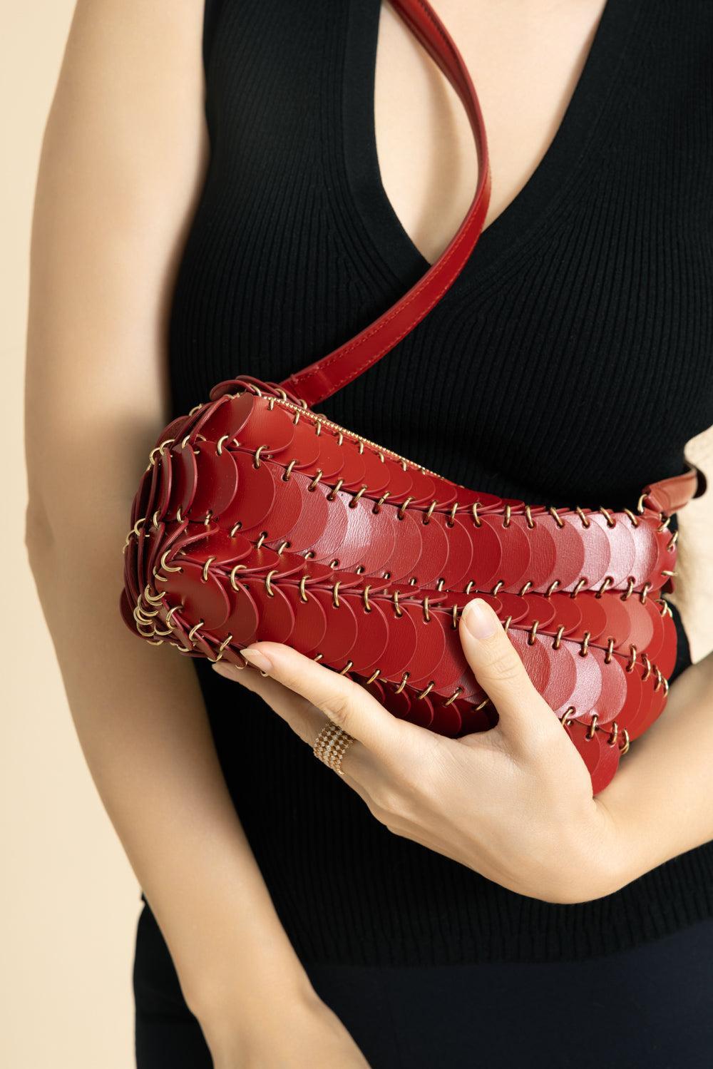 Red Paco Shoulder Bag-REDLTGLD-HANDBAGSHOULDER-RABANNE
