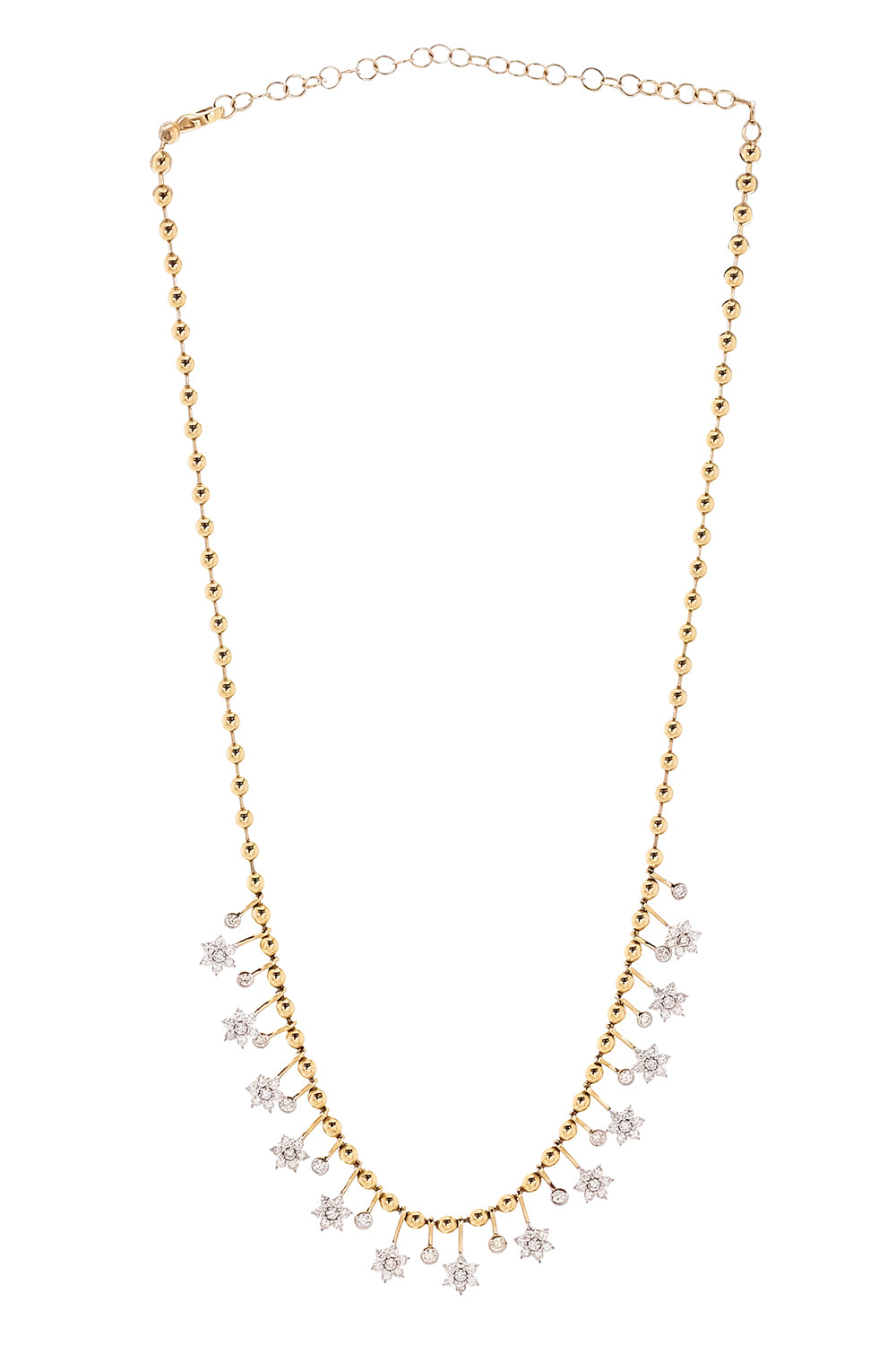 Diamond Flower Fringe Ball Chain Necklace