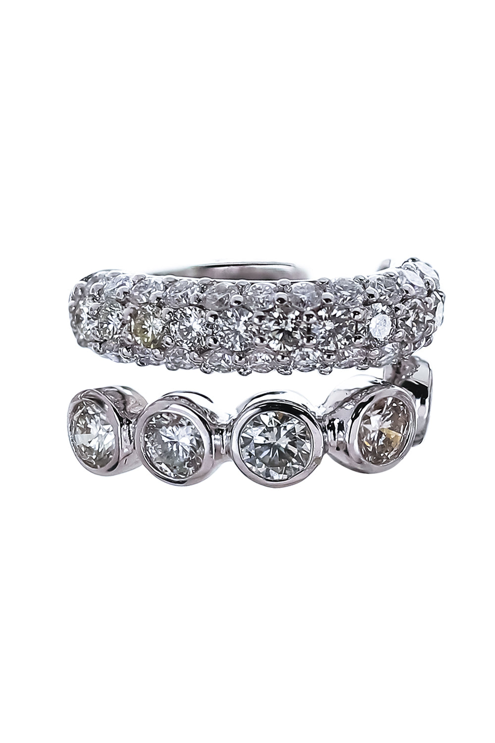 Diamond Bezel Pave Two Row Ear Cuff - White Gold