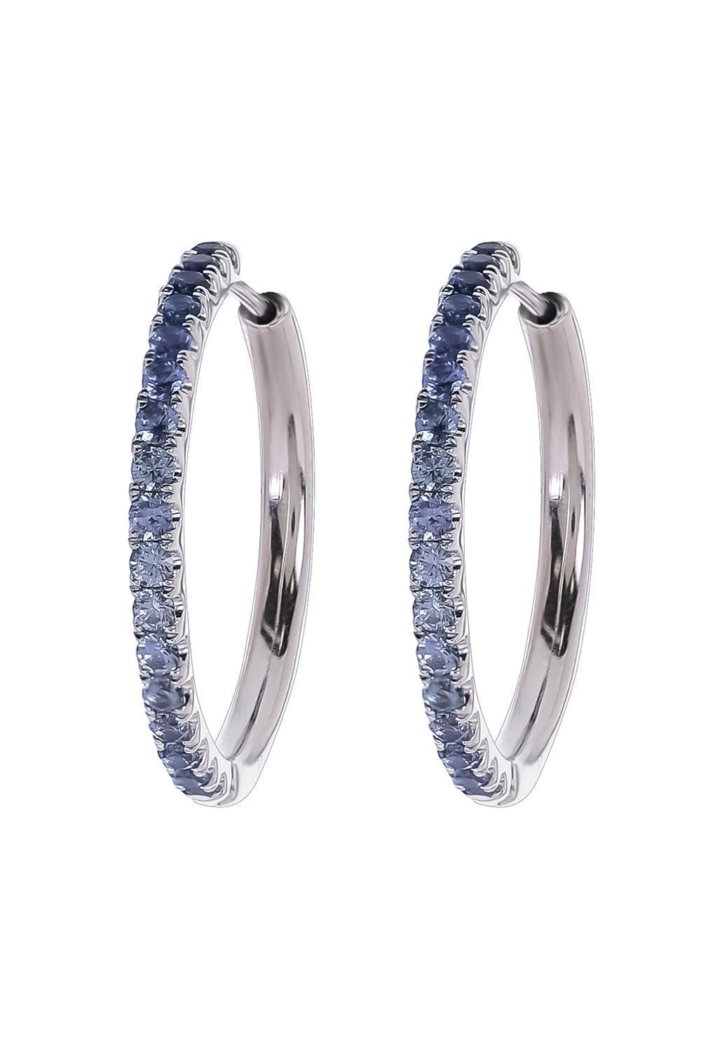 Blue Sapphire Ombre Hoop Earrings-WHITE GOLD-JEWELRYFINE JEWELEARRING-LISA NIK