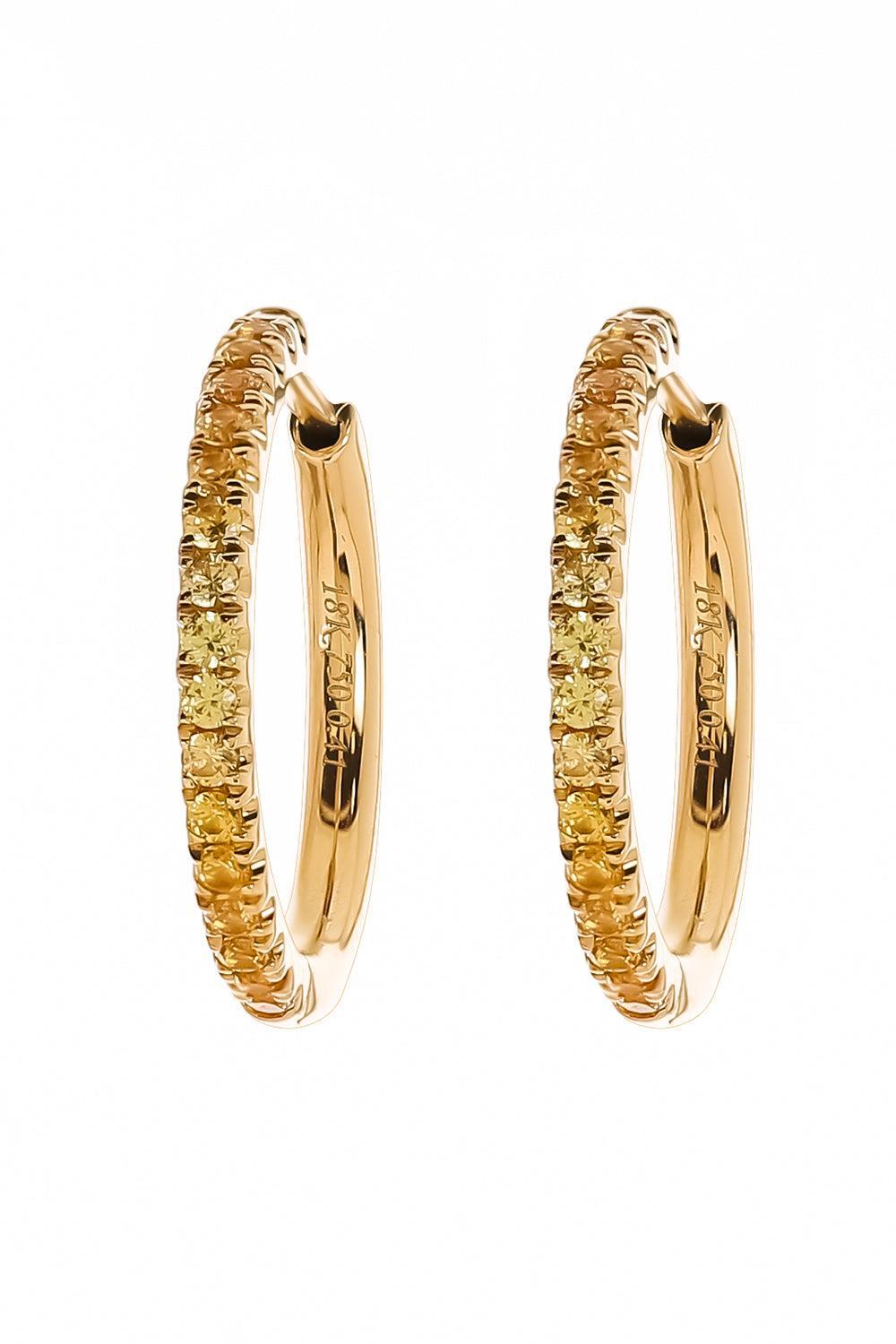 Orange Yellow Ombre Sapphire Hoop Earrings-YELLOW GOLD-JEWELRYFINE JEWELEARRING-LISA NIK