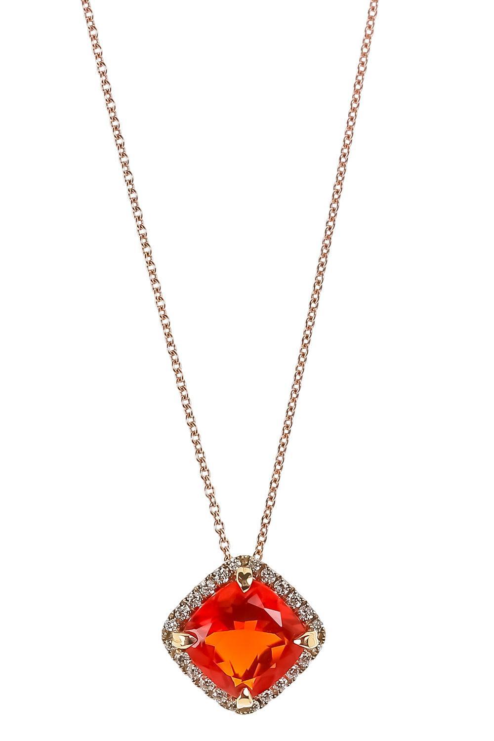 Fire Opal Diamond Necklace-ROSE GOLD-JEWELRYFINE JEWELNECKLACE O-LISA NIK