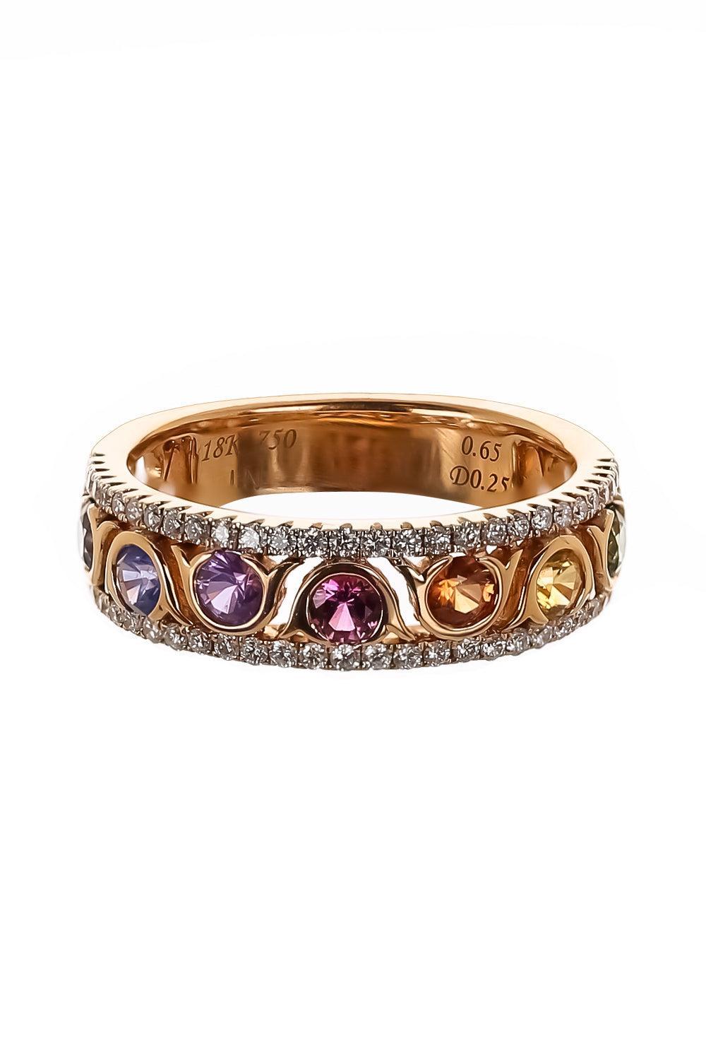 Rainbow Sapphire Diamond Circle Band Ring-ROSE GOLD-5.75-JEWELRYFINE JEWELRING-LISA NIK