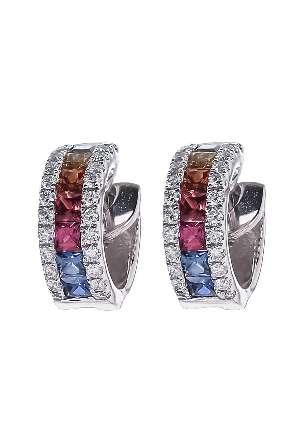 Rainbow Sapphire Diamond Hinge Hoop Earrings-WHITE GOLD-JEWELRYFINE JEWELEARRING-LISA NIK