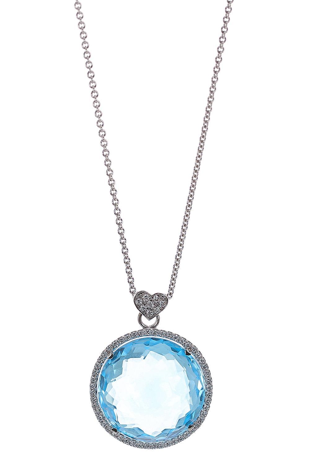 Blue Topaz Diamond Round Pendant Necklace-WHITE GOLD-JEWELRYFINE JEWELNECKLACE O-LISA NIK
