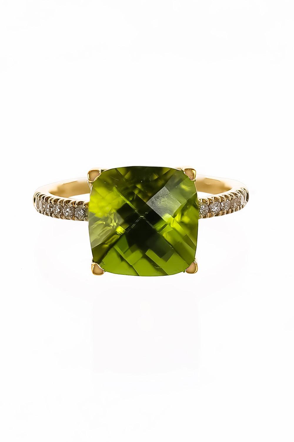 Diamond Peridot Cushion Ring-YELLOW GOLD-5.5-JEWELRYFINE JEWELRING-LISA NIK