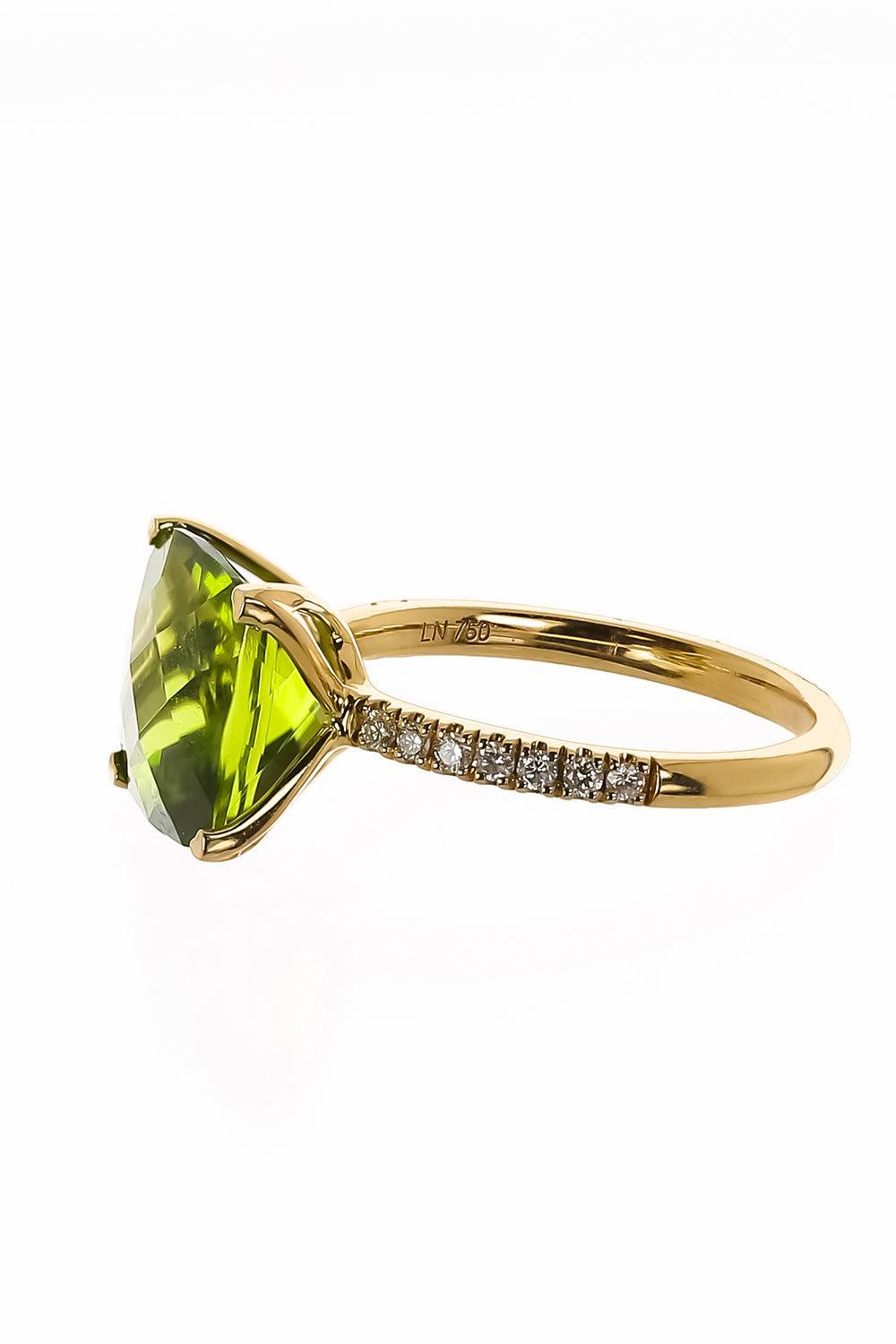 Diamond Peridot Cushion Ring-YELLOW GOLD-5.5-JEWELRYFINE JEWELRING-LISA NIK