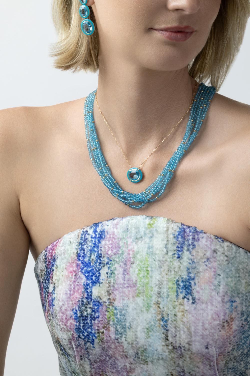 Blue Topaz Beaded G-One Necklace-YELLOW GOLD-20-JEWELRYFINE JEWELNECKLACE O-GOSHWARA