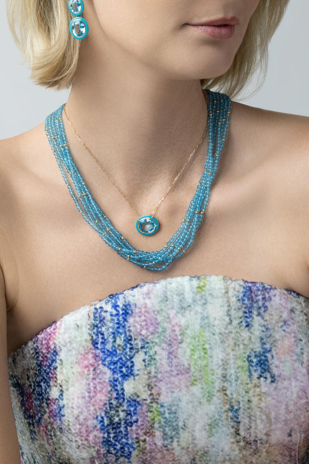 Blue Topaz Beaded G-One Necklace-YELLOW GOLD-20-JEWELRYFINE JEWELNECKLACE O-GOSHWARA