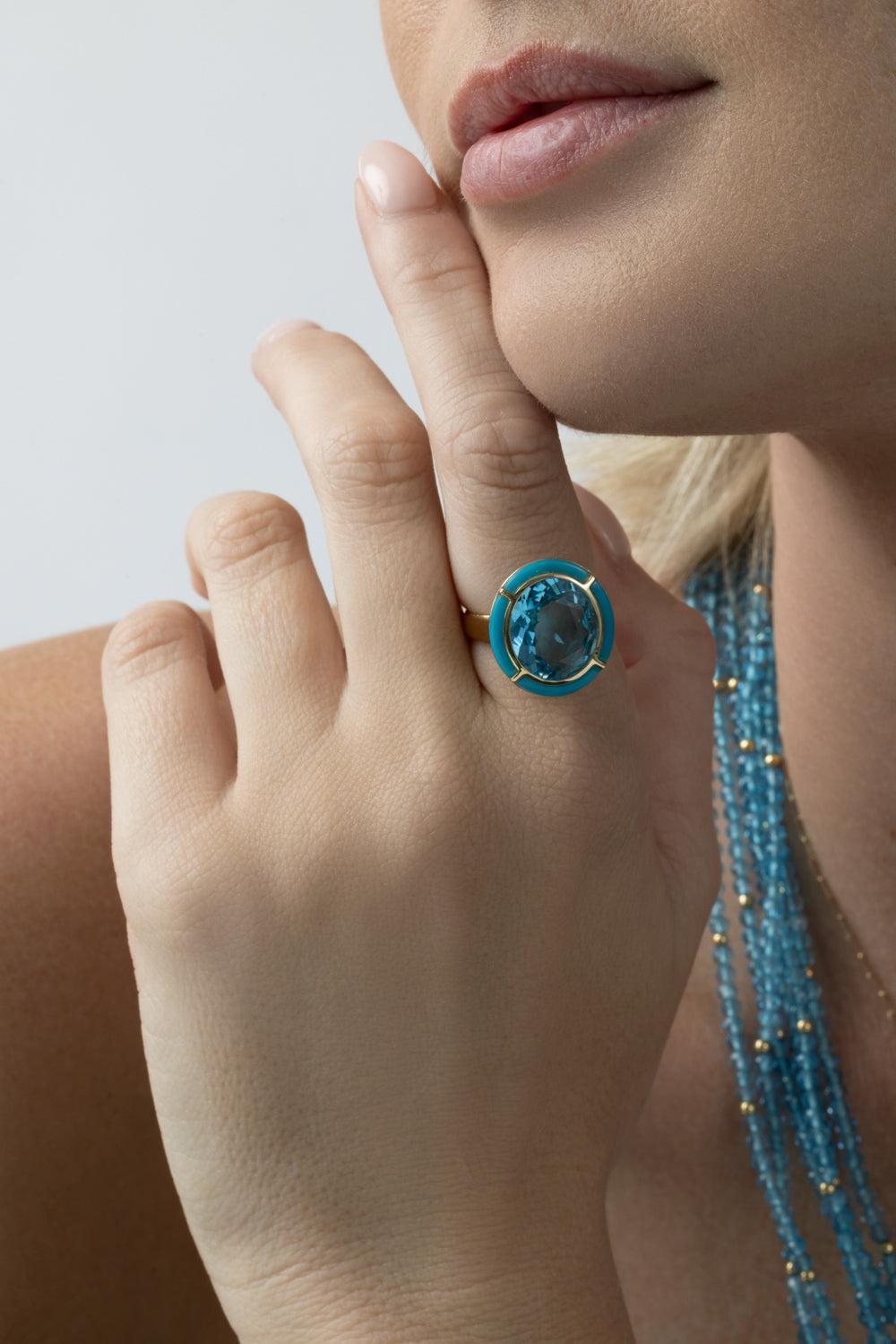  Turqouise Blue Topaz Oval Melange Ring-YELLOW GOLD-7-JEWELRYFINE JEWELRING-GOSHWARA 