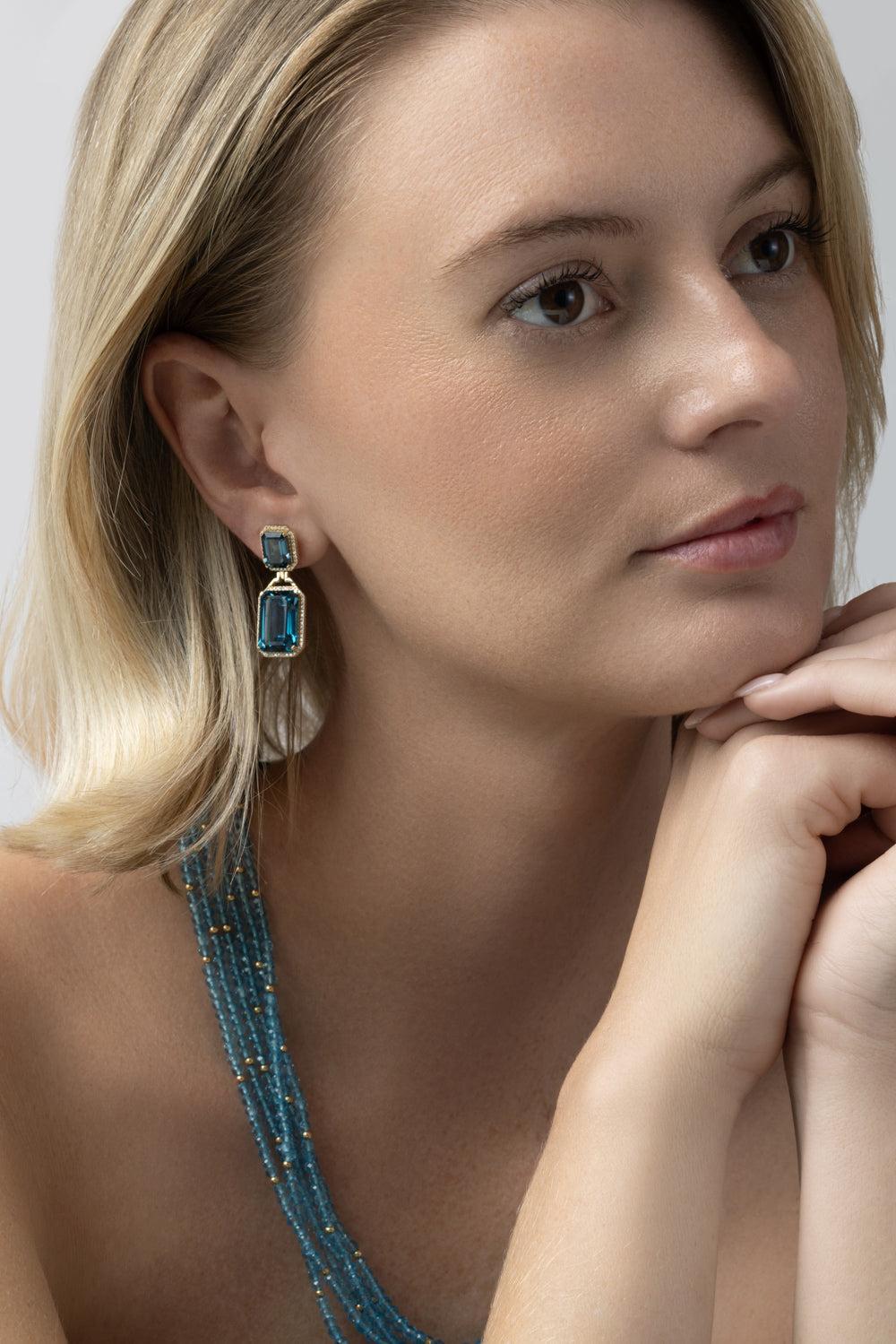  London Blue Topaz Diamond Gossip Earrings-YELLOW GOLD-JEWELRYFINE JEWELEARRING-GOSHWARA 