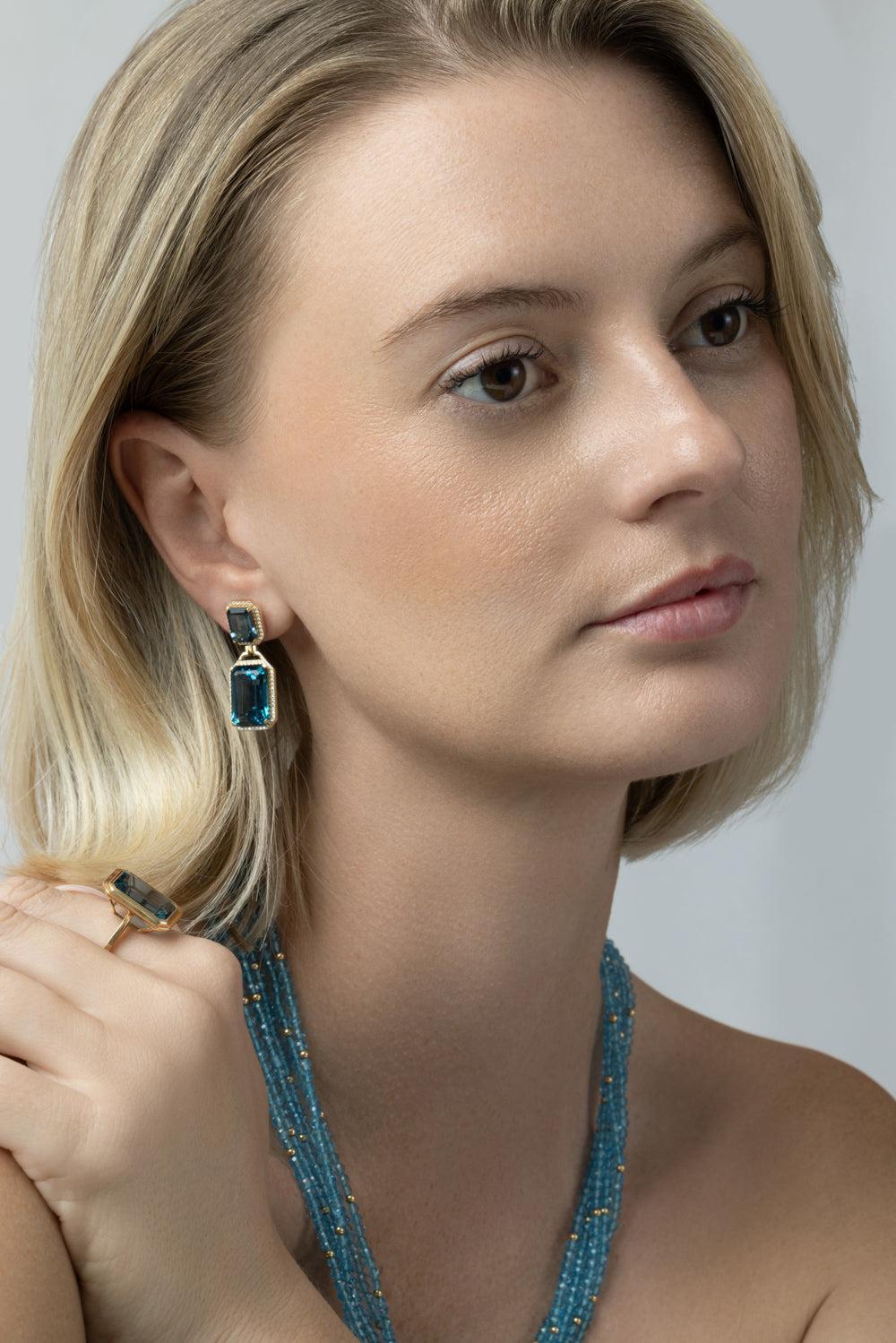  London Blue Topaz Diamond Gossip Earrings-YELLOW GOLD-JEWELRYFINE JEWELEARRING-GOSHWARA 