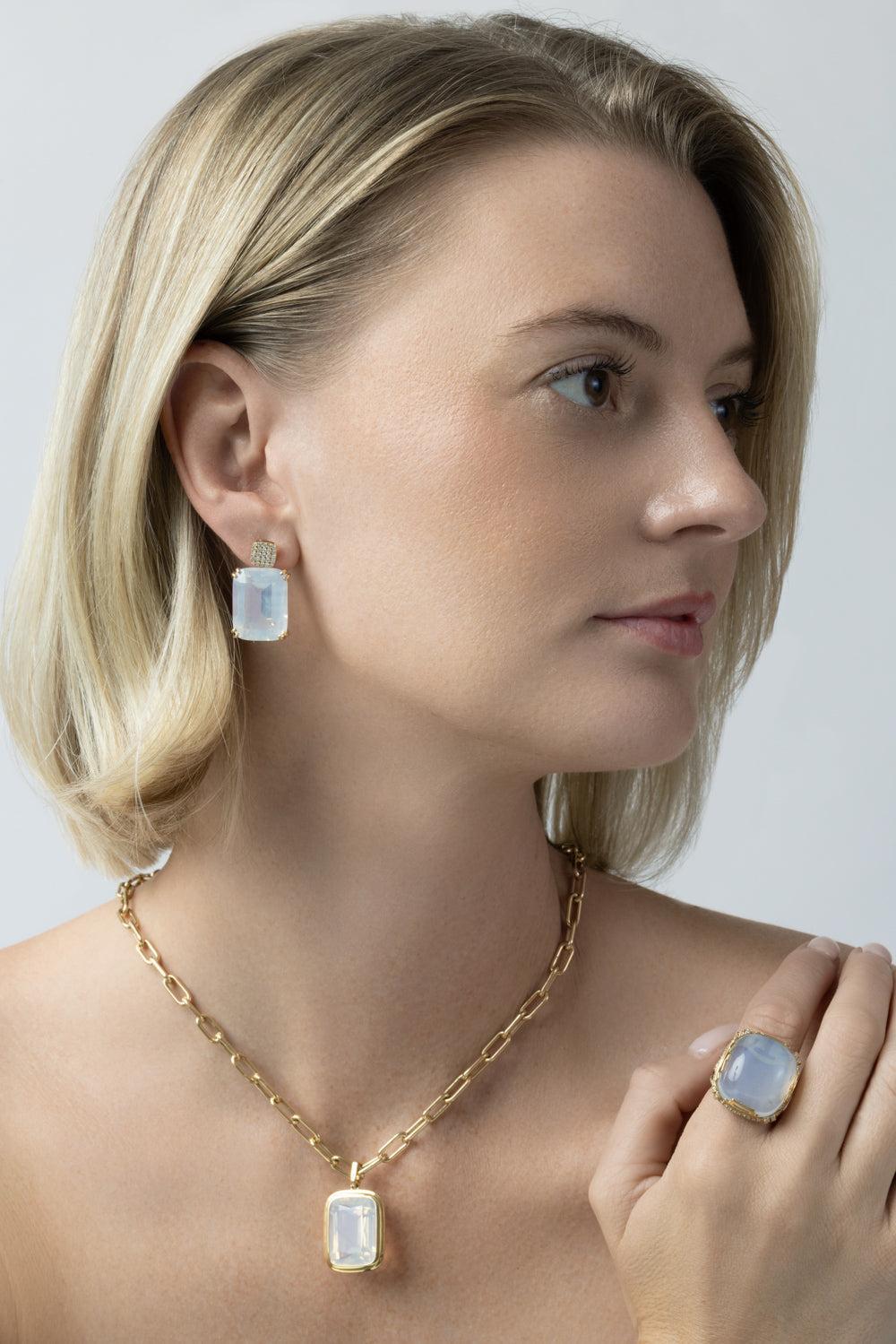  Diamond Moon Quartz Cushion Gossip Earrings-YELLOW GOLD-JEWELRYFINE JEWELEARRING-GOSHWARA 