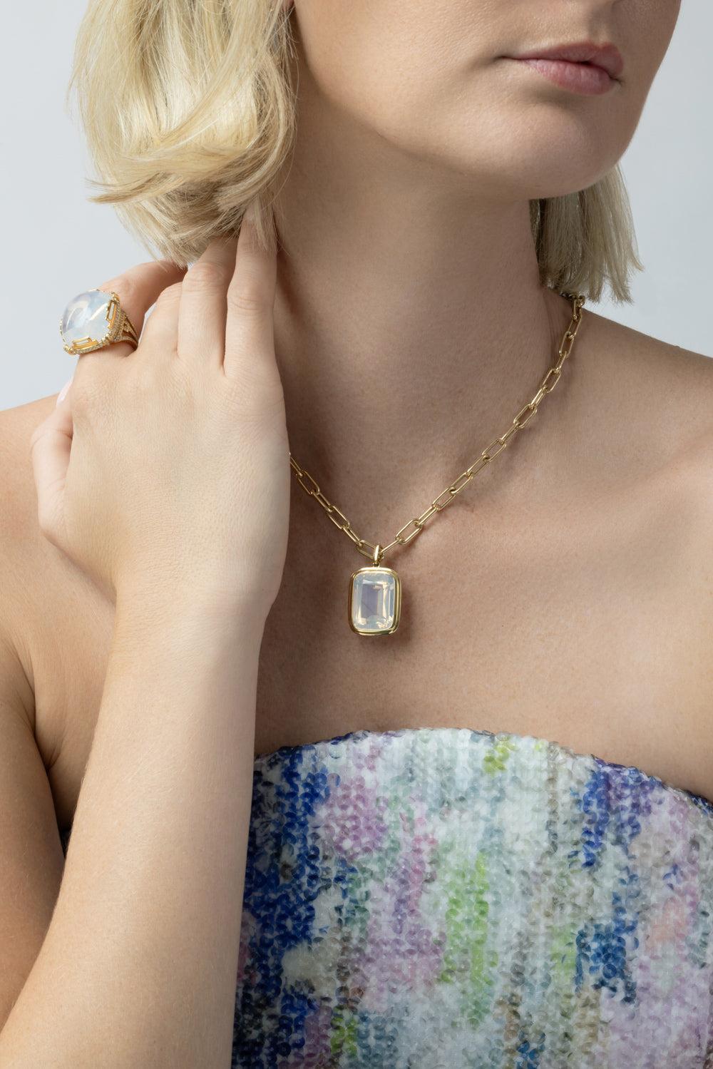  Moon Quartz Manhattan Pendant Necklace-YELLOW GOLD-18-JEWELRYFINE JEWELNECKLACE O-GOSHWARA 