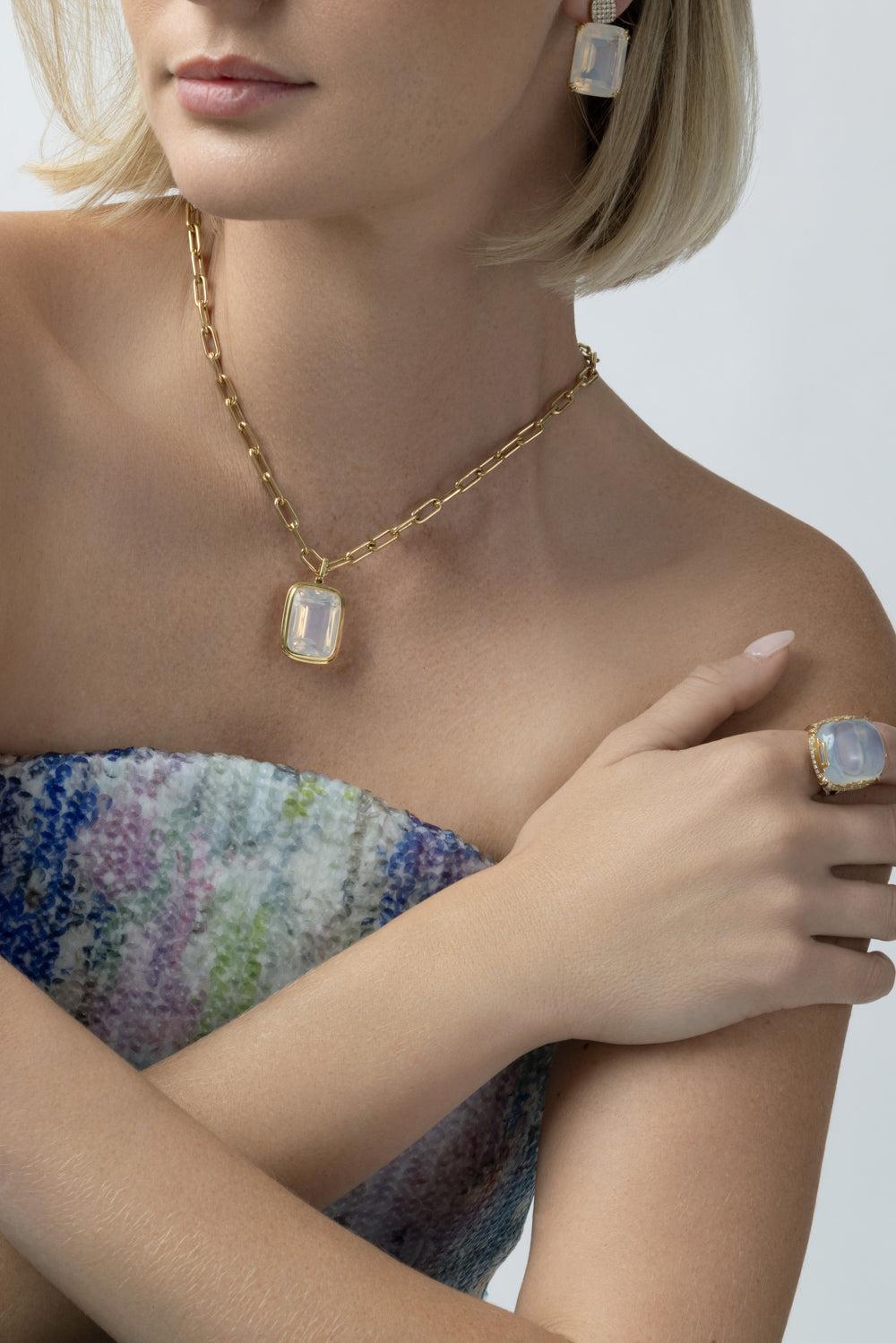 Moon Quartz Manhattan Pendant Necklace-YELLOW GOLD-18-JEWELRYFINE JEWELNECKLACE O-GOSHWARA