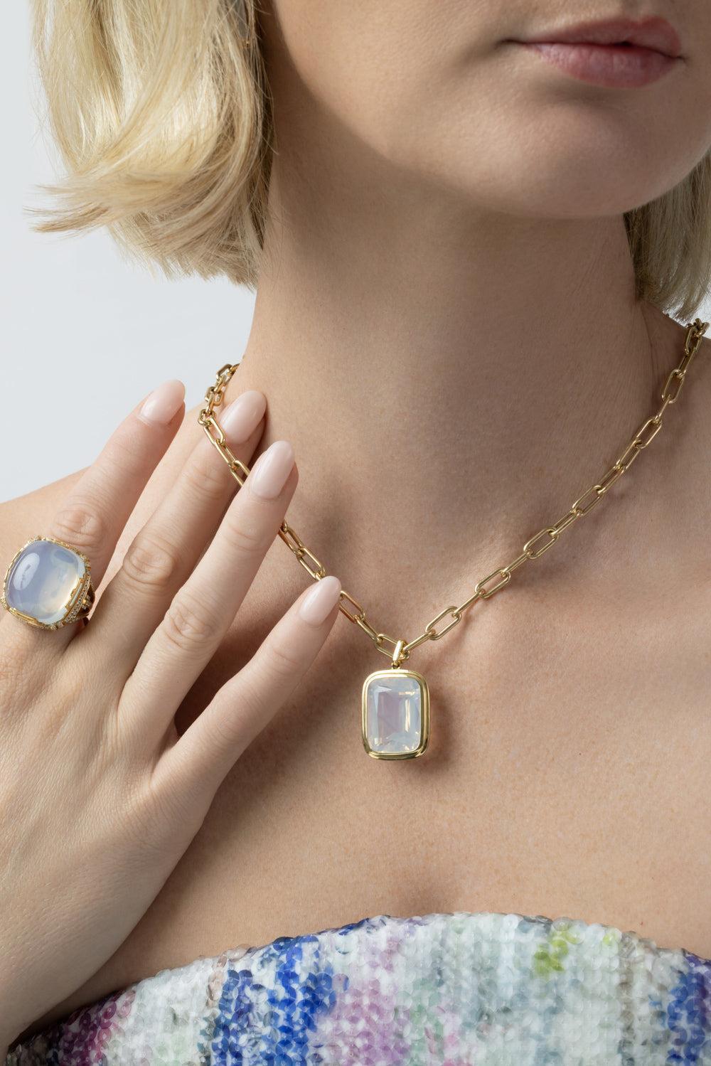 Moon Quartz Manhattan Pendant Necklace-YELLOW GOLD-18-JEWELRYFINE JEWELNECKLACE O-GOSHWARA
