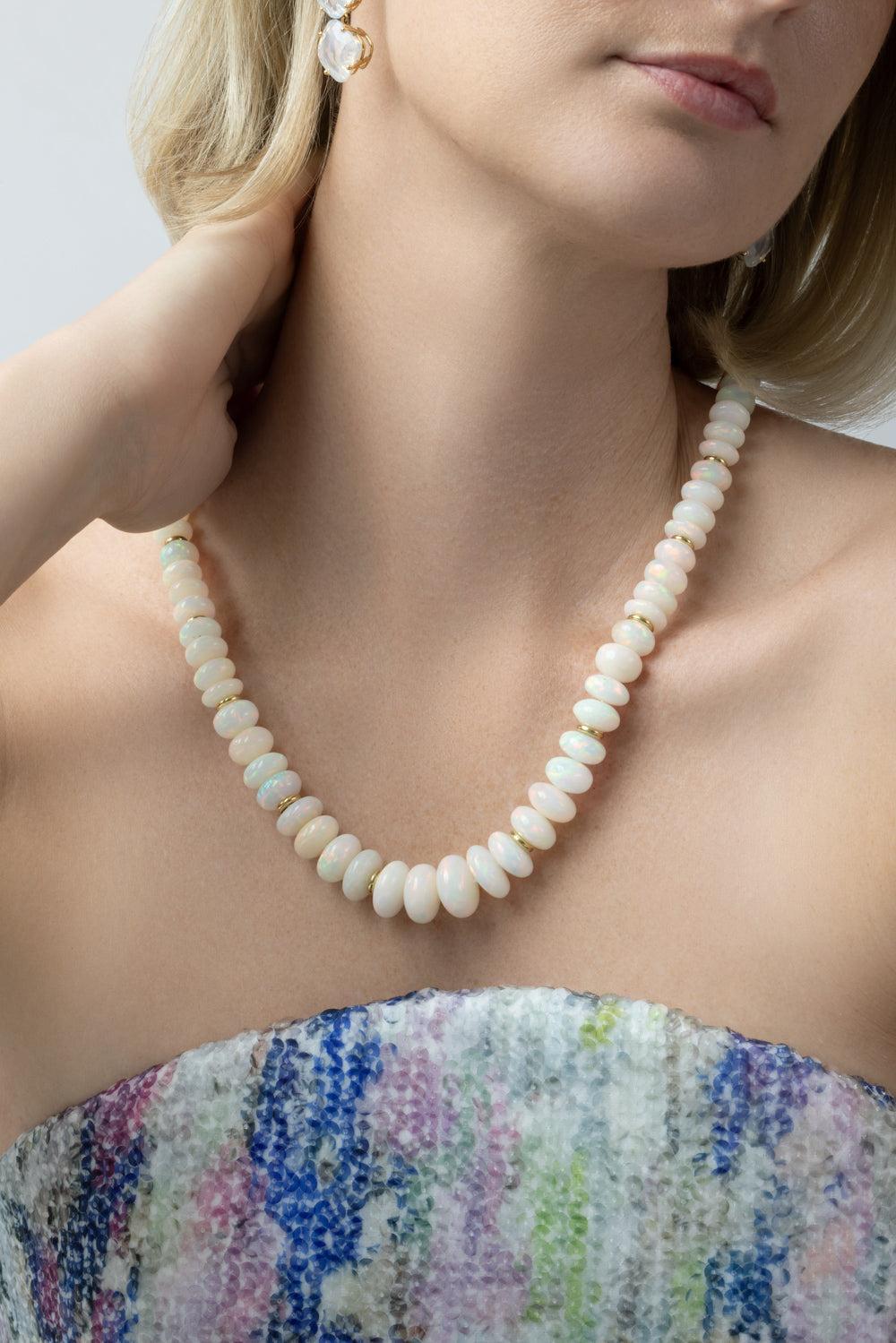  White Opal Beaded Large G-One Necklace-YELLOW GOLD-24-JEWELRYFINE JEWELNECKLACE O-GOSHWARA 