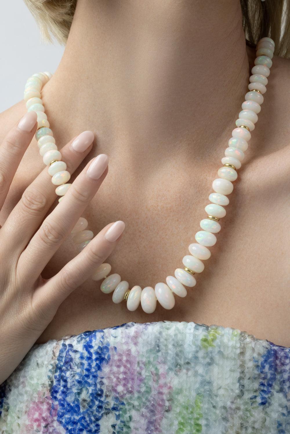 White Opal Beaded Large G-One Necklace-YELLOW GOLD-24-JEWELRYFINE JEWELNECKLACE O-GOSHWARA