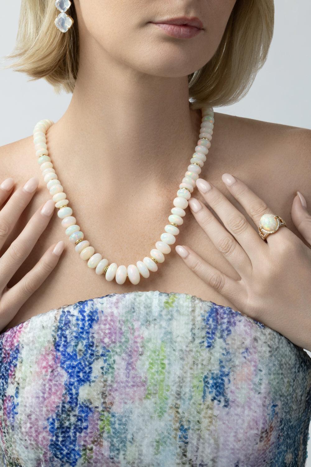 White Opal Beaded Large G-One Necklace-YELLOW GOLD-24-JEWELRYFINE JEWELNECKLACE O-GOSHWARA
