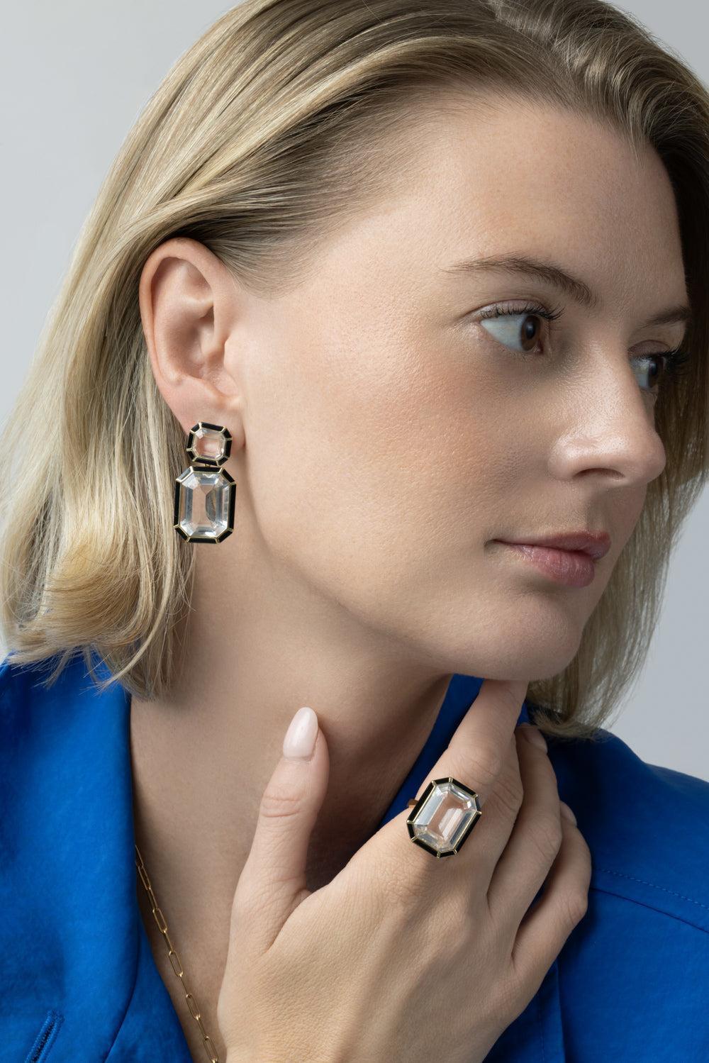 Onyx Rock Crystal Melange Vega Earrings-YELLOW GOLD-JEWELRYFINE JEWELEARRING-GOSHWARA