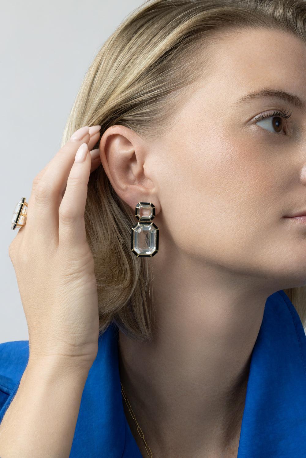 Onyx Rock Crystal Melange Vega Earrings-YELLOW GOLD-JEWELRYFINE JEWELEARRING-GOSHWARA