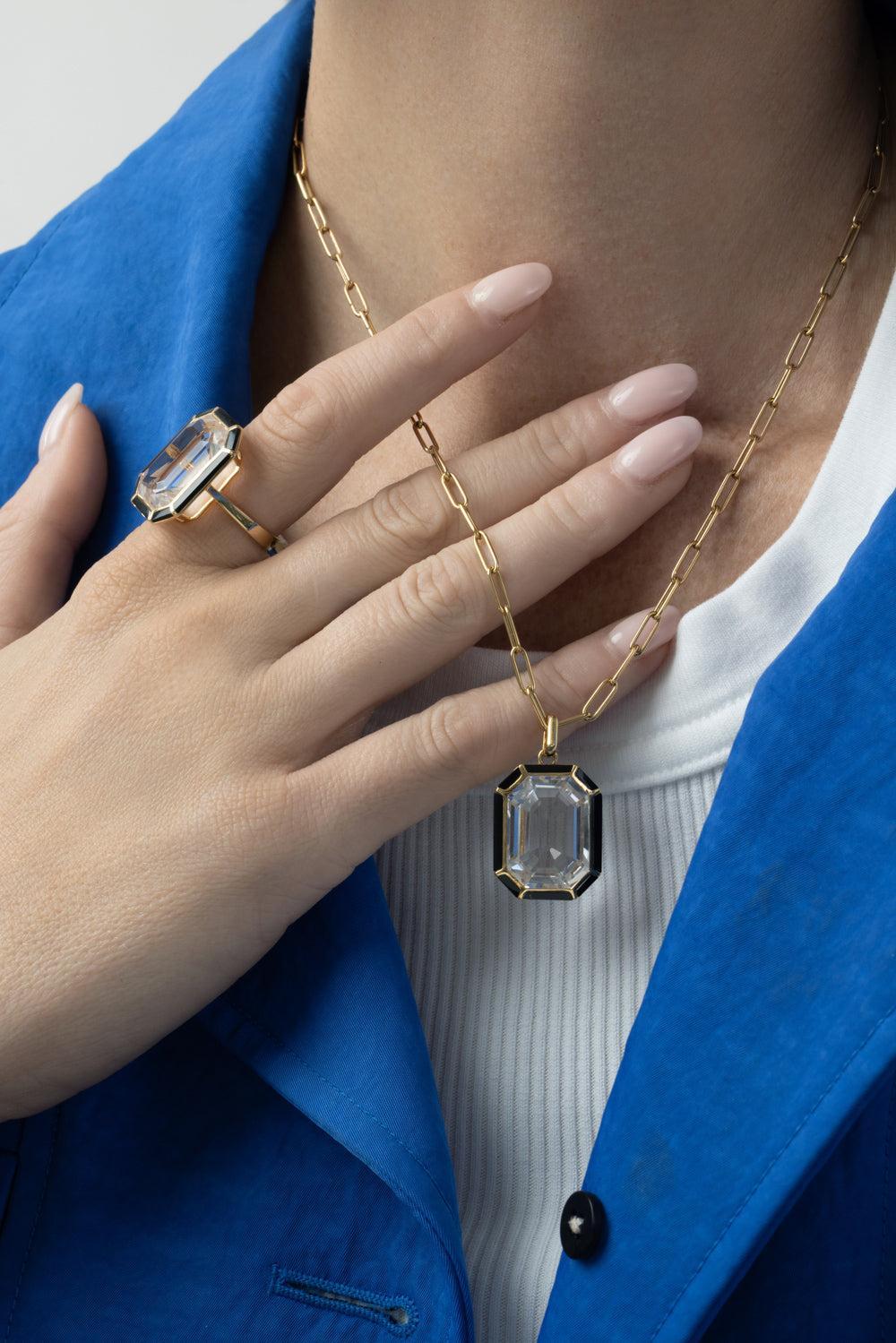 Rock Crystal Onyx Melange Cut Pendant Necklace-YELLOW GOLD-18-JEWELRYFINE JEWELBRACELET O-GOSHWARA