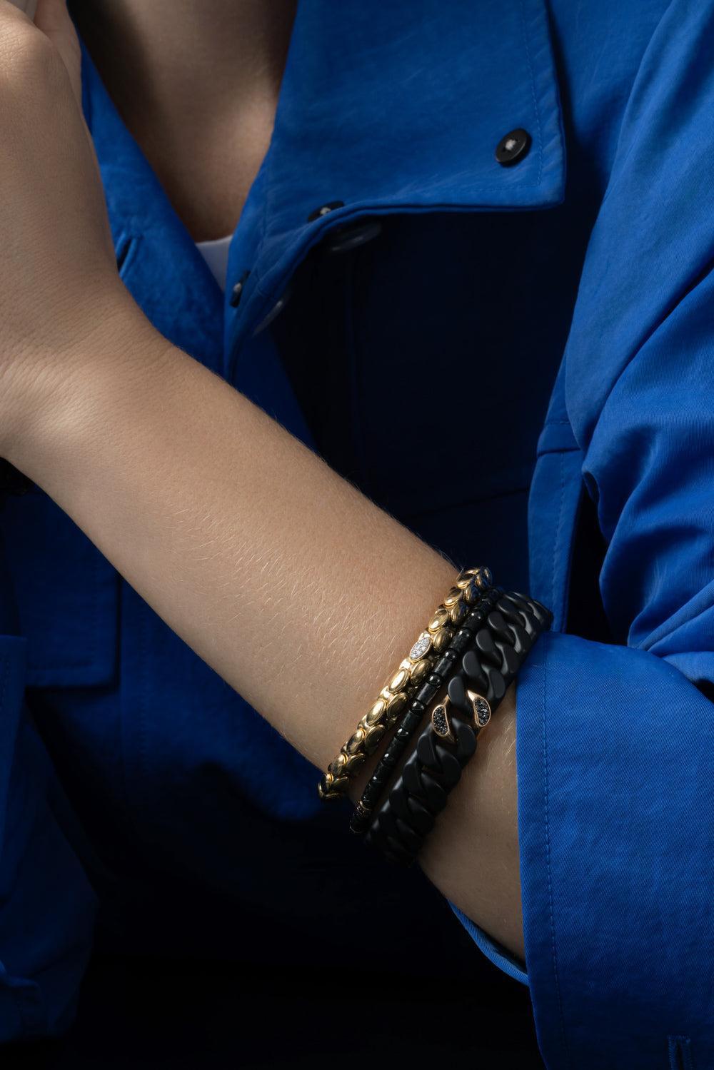  Six Diamond Matte Black Anaconda Stretch Bracelet-ROSE GOLD-JEWELRYFINE JEWELBRACELET O-ROBERTO DEMEGLIO 