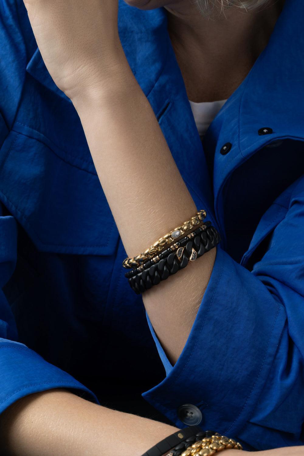 Six Diamond Matte Black Anaconda Stretch Bracelet-ROSE GOLD-JEWELRYFINE JEWELBRACELET O-ROBERTO DEMEGLIO