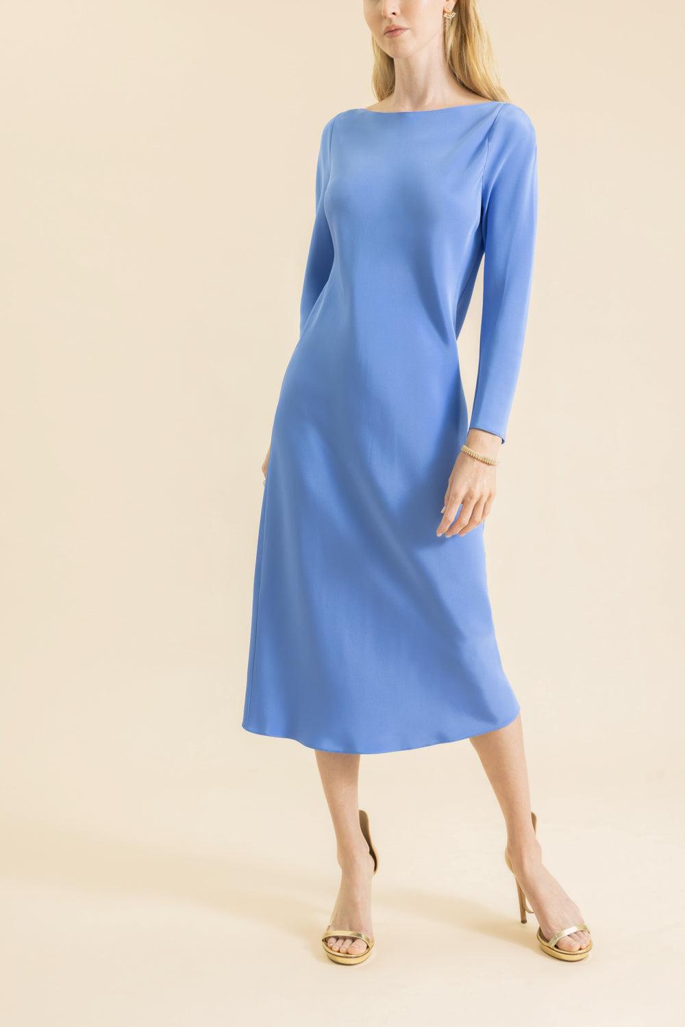 Long Sleeve Midi Dress - Medium Blue-MED BLUE-P-CLOTHINGDRESSCASUAL-PETER COHEN