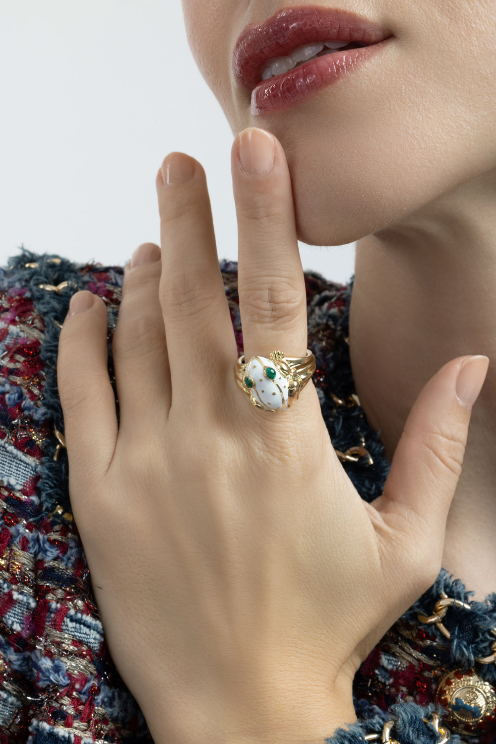  White Green Baby Frog Ring-YELLOW GOLD-6-JEWELRYFINE JEWELRING-DAVID WEBB 