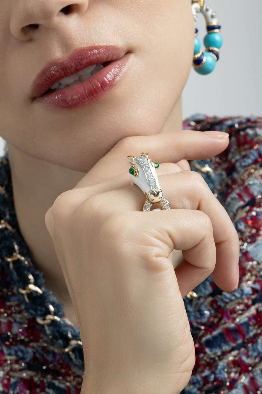  Diamond Emerald White Horse Ring-YELLOW GOLD-5.75-JEWELRYFINE JEWELRING-DAVID WEBB 