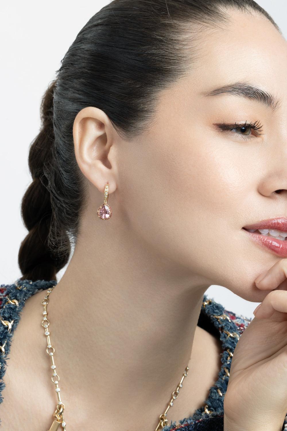  Tourmaline Pink Alter Ego Earrings-YELLOW GOLD-JEWELRYFINE JEWELEARRING-MINED + FOUND 