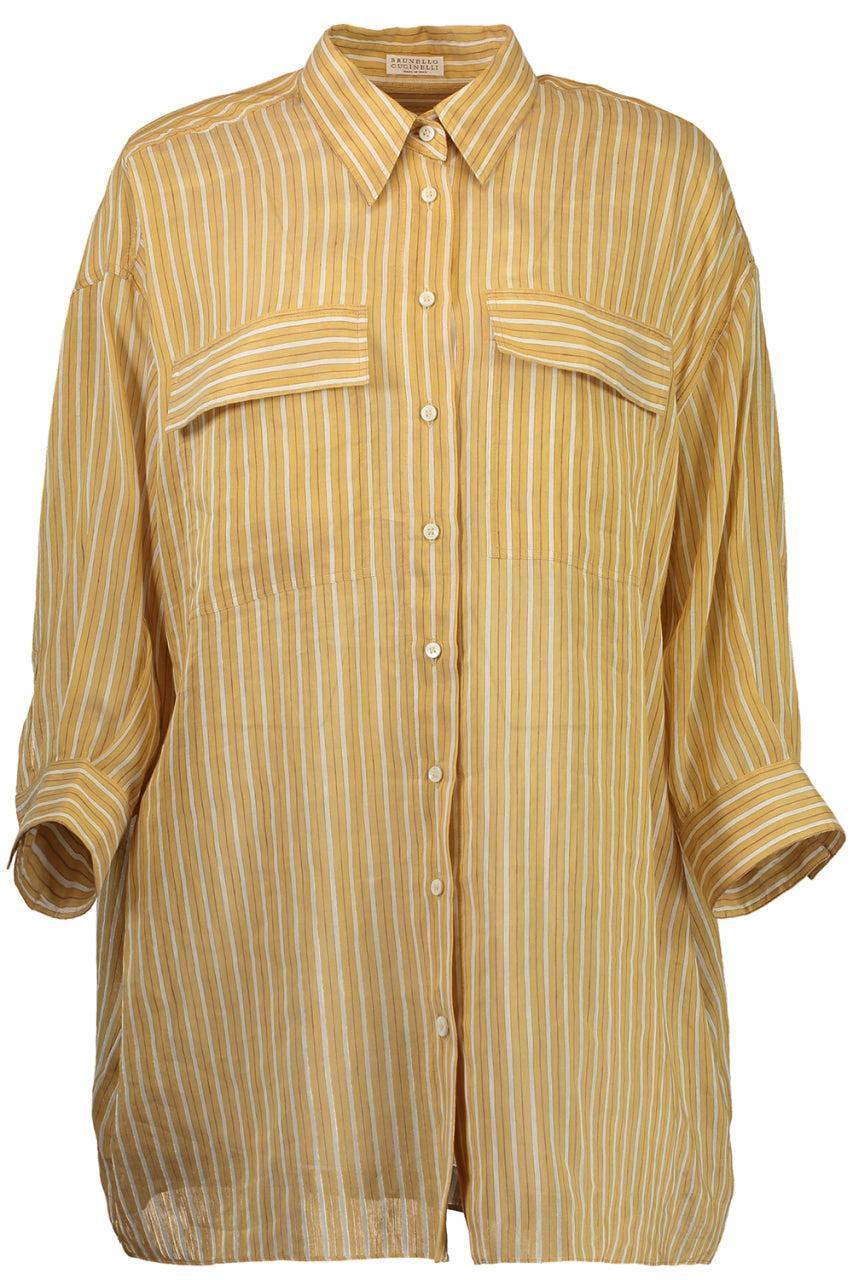 Stripe Relaxed Summer Shirt-YELLOW-XS-CLOTHINGTOPBLOUSE-BRUNELLO CUCINELLI