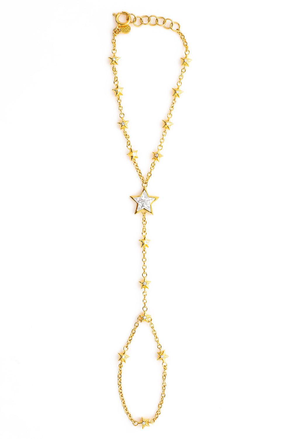 Diamond Kite Star Hand Chain Bracelet-YELLOW GOLD-JEWELRYFINE JEWELBRACELET O-BUDDHA MAMA