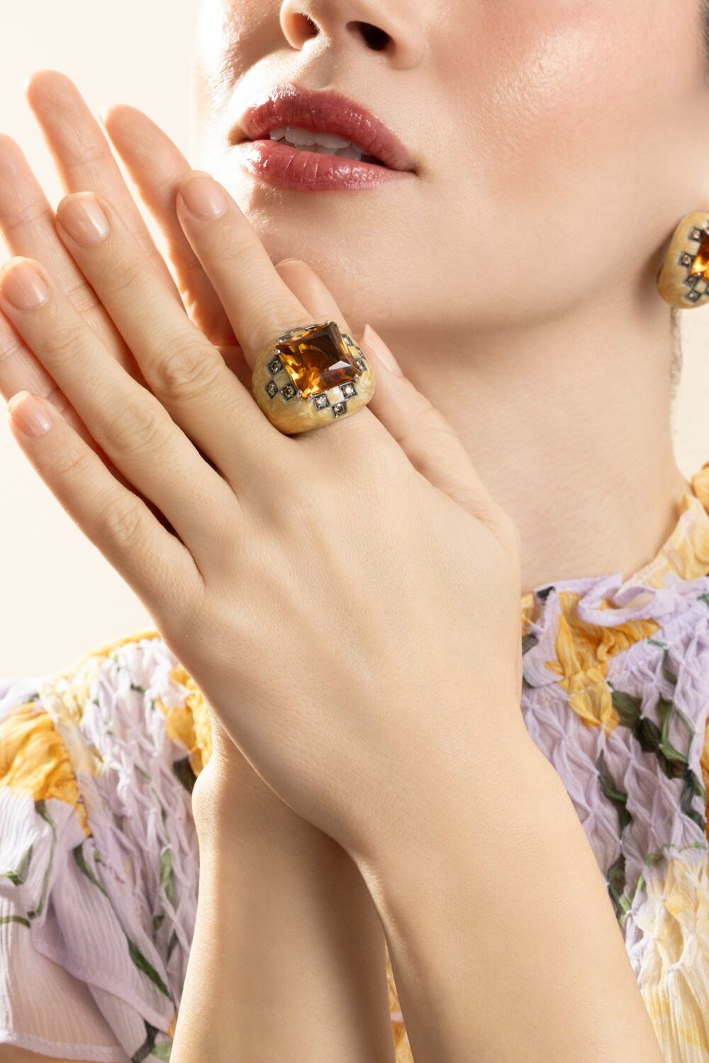 Diamond Citrine White Ring-WHITE GOLD-7.5-JEWELRYFINE JEWELRING-ANDREOLI