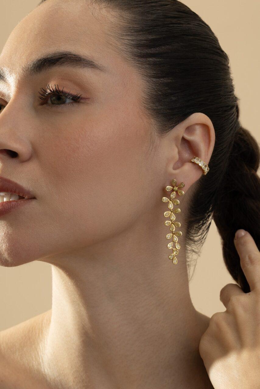 Yellow Diamond Flower Earrings-YELLOW GOLD-JEWELRYFINE JEWELEARRING-RARE COLORS BY NAMDAR