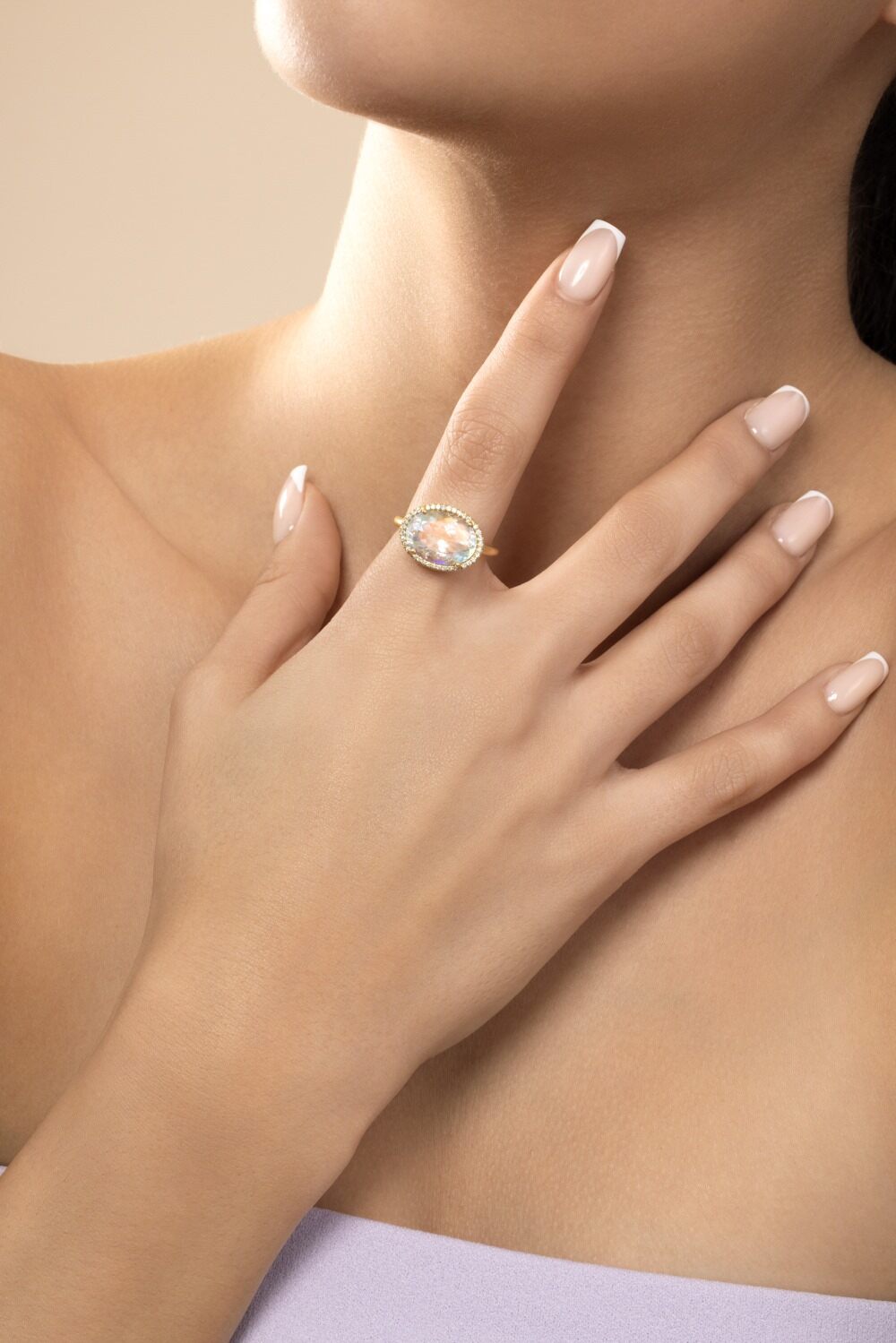 Rainbow Moonstone Diamond Gemmy Gem Ring-YELLOW GOLD-JEWELRYFINE JEWELRING-IRENE NEUWIRTH JEWELRY