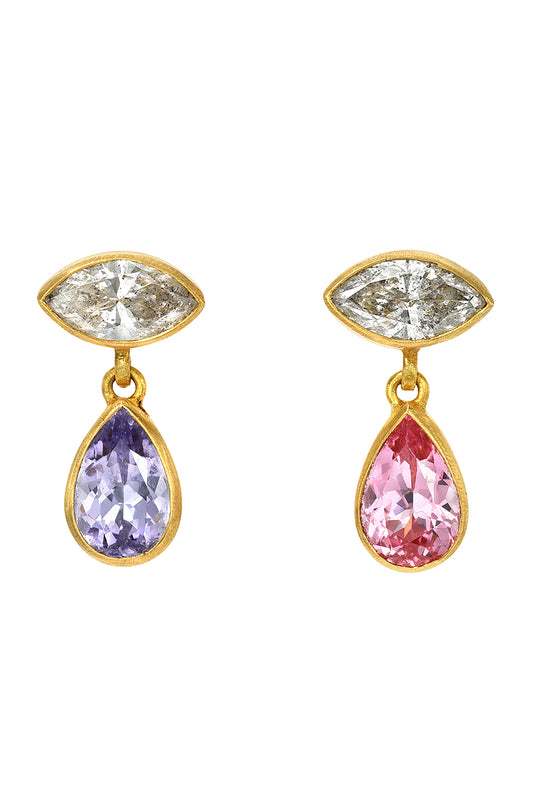 Grey Diamond Spinel Gemini Earrings